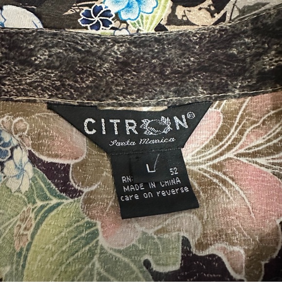 Citron Santa Monica Silk Blouse Shirt Top in Floral Print Size Large - Picture 7 of 11